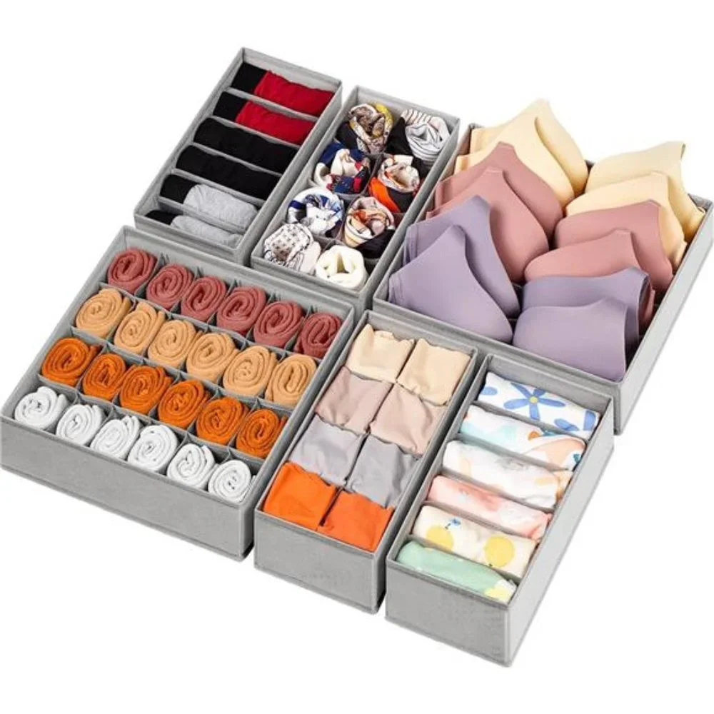 6 Pack Sock Underwear Drawer Organizer Dividers, 58 Cell Foldable Fabric Dresser